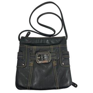 TIGNANELLO Vintage Black Leather Buckle Front Crossbody Travel Everyday Bag